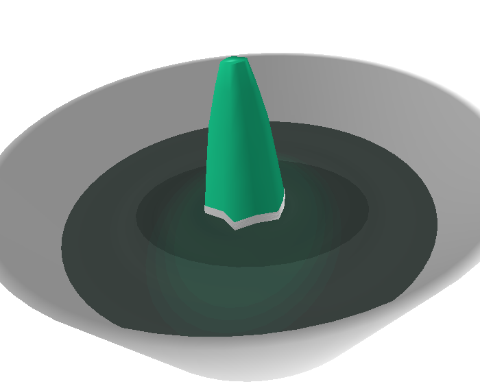 A emerald standing stone in a dark tide, with lines left by earlier cycles.